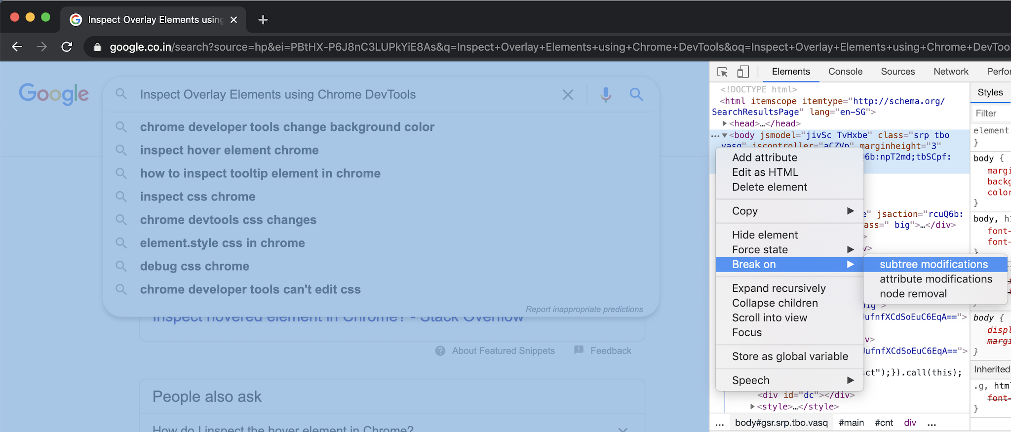Chrome DevTool Break on Subtree Modifications