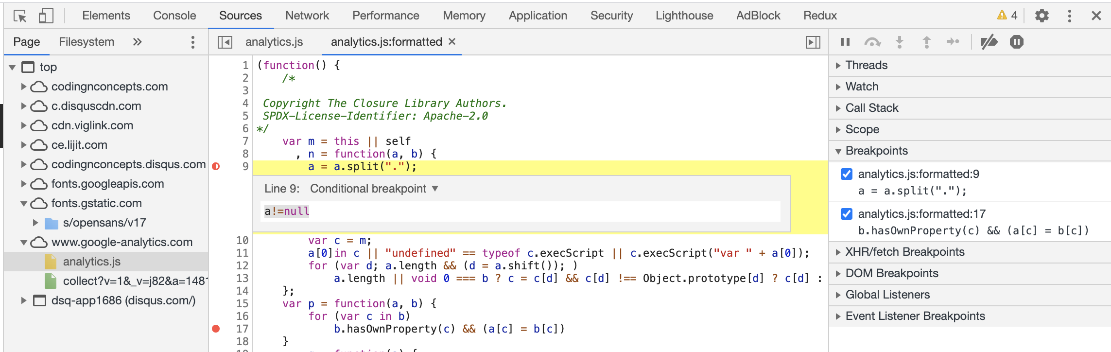 Chrome DevTool Conditional Breakpoint
